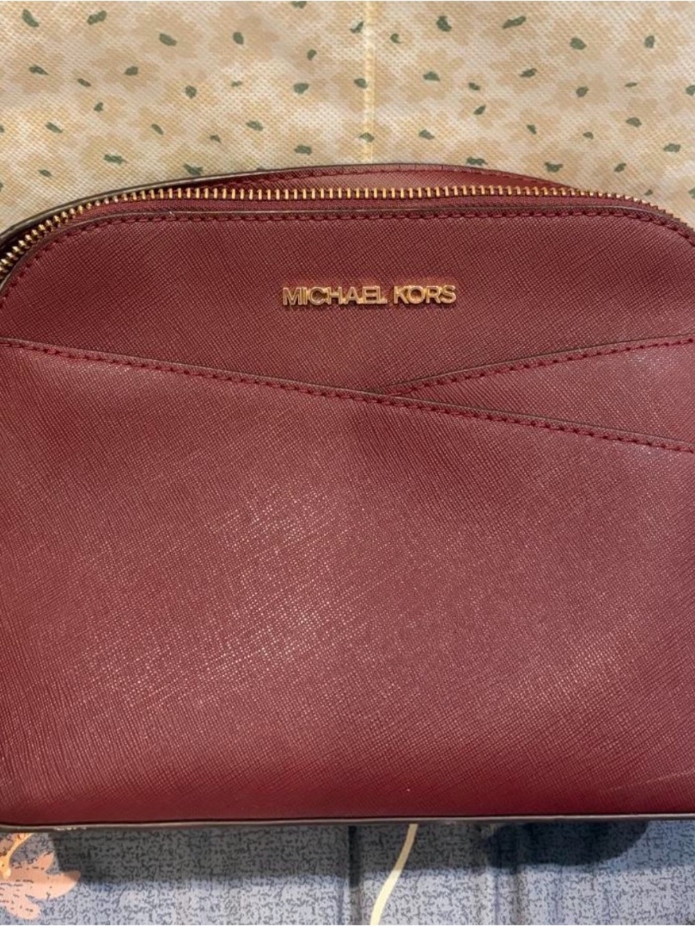 Michael Kors Wine Saffiano Crossbody Bag with Gold Hardware